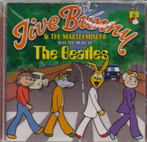 Jive Bunny And The Mastermixers – Jive Bunny And The Mastermixers Play The Music Of The Beatles (knockoff album cover)
